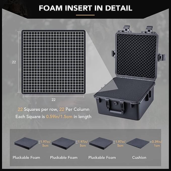 Lykus HC-3620 Waterproof Hard Case with Customizable Foam Insert, Interior Size 13.98x13.98x8.07 in, Suitable for camera, lens, drone, mic, flashlight, projector, electronics, tools, and more