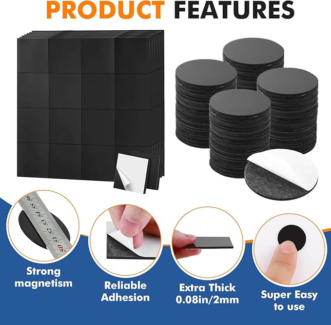 Aertiavty Magnetic Squares with Adhesive Backing, 480 Pcs 2" Fridge Magnets, Magnetic Strips with Adhesive Backing, 80 Mil Magnet Sheets for Whiteboard, Refrigerator, Crafts, Easy Peel and Stick