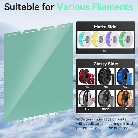 Energy-Saving U1 Cold Build Plate 276 * 293mm Double Sided Glossy+Matte Low-Temperature Print,Strong-Adhesion Platform Compatible with Snapmaker U1 3D Printer(No Glue Required)-1PCS