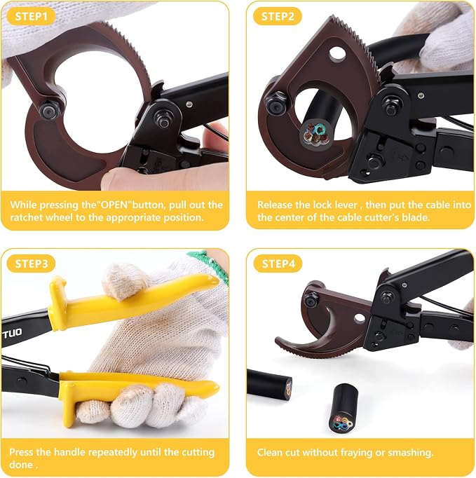Upgraded Blade Ratchet Cable Cutters Heavy Duty Tool for Aluminum Copper and Electrical Wire up to 240mm² (Yellow)