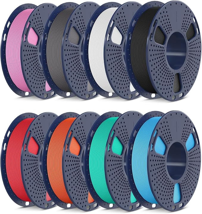 SUNLU High Speed PETG Filament 1.75mm Bundle, Multicolor High Speed PETG Pack, 2kg in Total, 0.25kg per Spool, 8 Pack, 8 Colors, Black+White+Grey+Red+Sky Blue+Pink+Orange+Mint Green