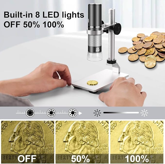 4K Microscope with Professional Stand + Case for iPhone Android PC, 50-1000X Digital USB Microscope Endoscope HD Camera for All Cellphones iPad Android Tablet Windows Mac Chrome Linux