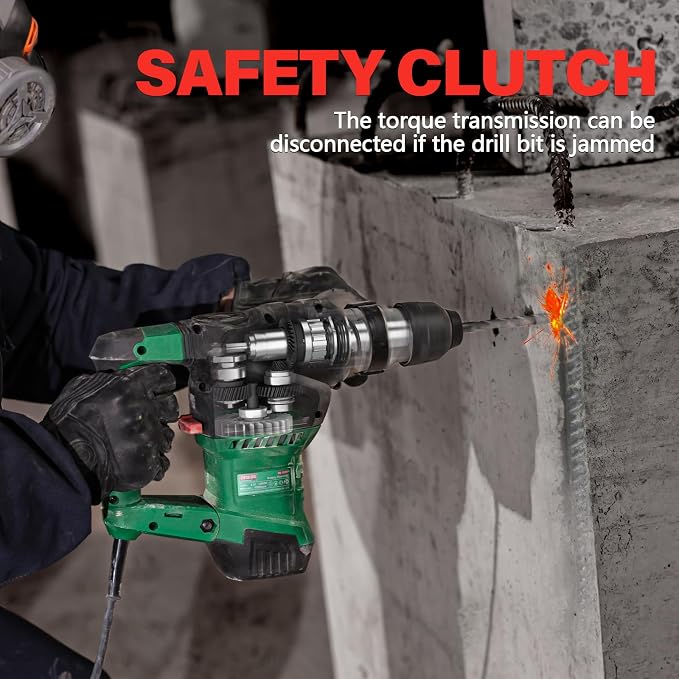 1-1/4" Heavy Duty SDS-Plus Rotary Hammer Drill for Concrete/Masonry | 12.5 Amp Corded Electric 11.5 Lbs 3 Functions Safety Clutch Demolition Rotomartillo w/ 3 Drill Bits 2 Chisels Carrying Case