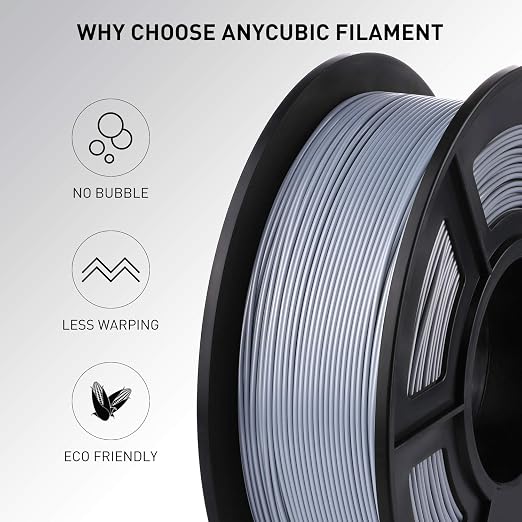 ANYCUBIC PLA 3D Printer Filament, 3D Printing PLA Filament 1.75mm Dimensional Accuracy +/- 0.02mm, 1KG Reusable Spool (2.2 lbs), Silver