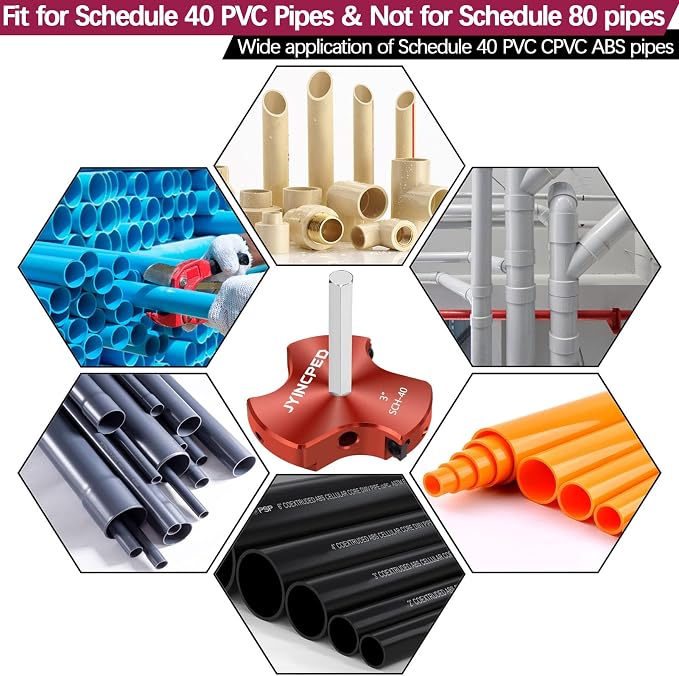 3 Inch PVC Pipe Reamer with Triple Blade,PVC Fitting Saver Socket Saver Plumbing Tool, 3" Plastic Pipe Fitting Reamer for Schedule 40 CPVC ABS Fitting Hub, Fit Standard 1/2" Drills