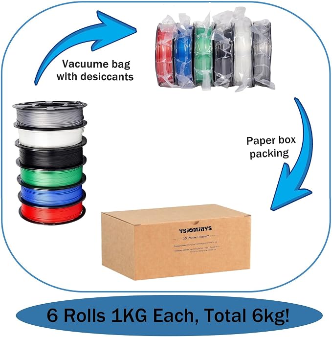 6KG Silk PLA Filament Bundle 1.75mm, Silky Glossy 3D Printer Filament Pack, Dimensional Accuracy +/- 0.02mm, Neatly Wound, No Clogging, Shiny 3D Printing Filament Set, 1kg/roll, 6 Rolls