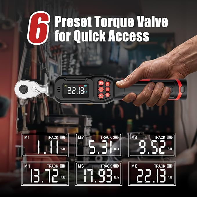 VANPO Digital Torque Wrench 1/4-Inch 1.11–22.13 ft-lb/1.5–30 Nm for Bike | ±2% Accuracy, Electronic Torque Wrench with LCD Display, Audible & Color Feedback, for Spark Plug & Precision Instruments
