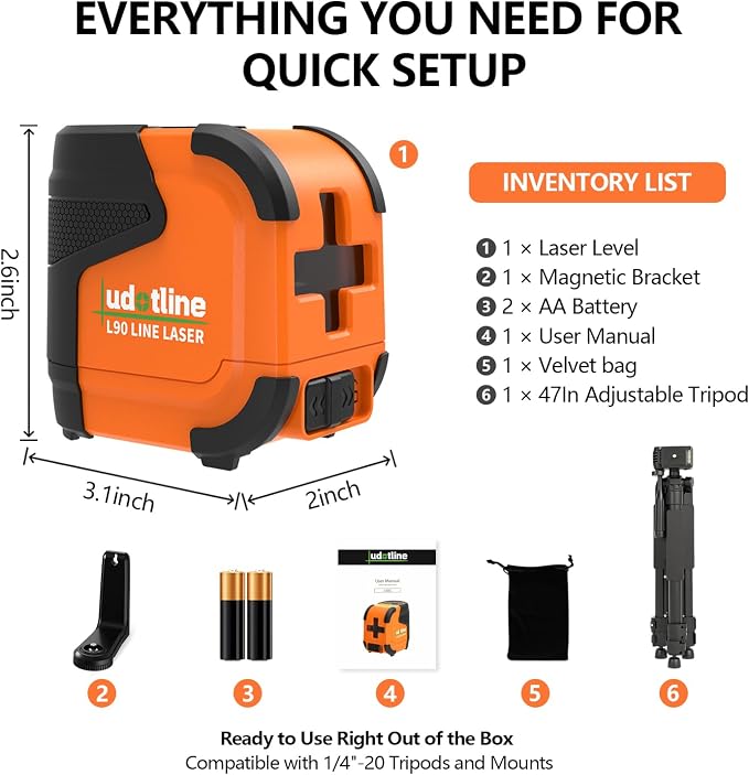 L90 Pocket Green Laser Level, Self Leveling Cross Line Laser with Pendulum Lock, Compact 2 Line Laser Level for Picture Hanging, Cabinets, Tile and DIY Home Projects (L90 with Tripod)