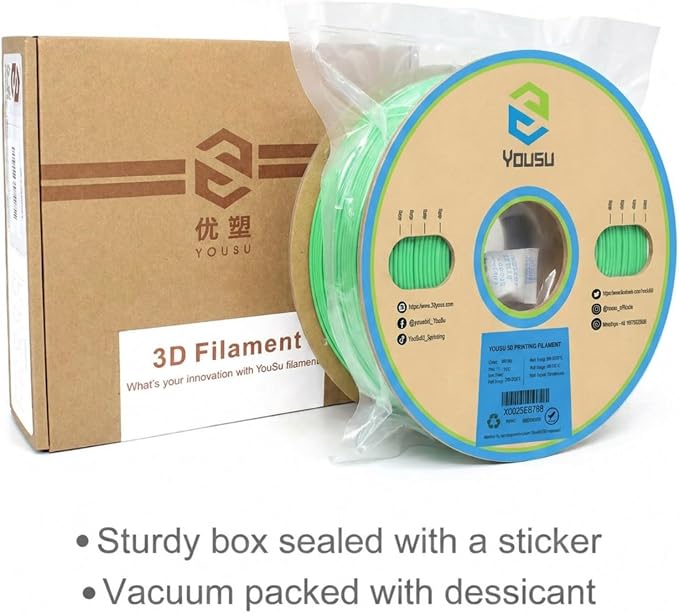 YOUSU Green PVB Filament 1.75 mm for 3D Printer & 3D Pen 1 kg (2.2 lbs), Print As Easy as PLA Filament, can be Polished with Alcohol to get Smooth Surface.