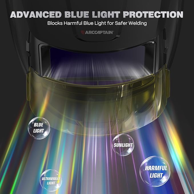 ARCCAPTAIN Intelligent Welding Helmet, 4.6" x 3.2" Large Viewing Screen Auto-Shade Welding Hood with Internal Display, True Color 1/1/1/1, 1/30000s Response, Memory & Gradient, Built-in LED Light