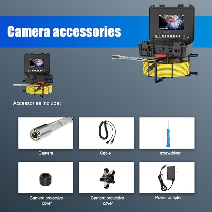 Sewer Camera,7" HD IPS Screen Drain Camera with DVR Distance Marker,23MM 12PC Lights IP68 Waterproof Borescope Drain Pipe Endoscope 32GB Card,for Plumbers and Homeowners (23MM Camera/20M)