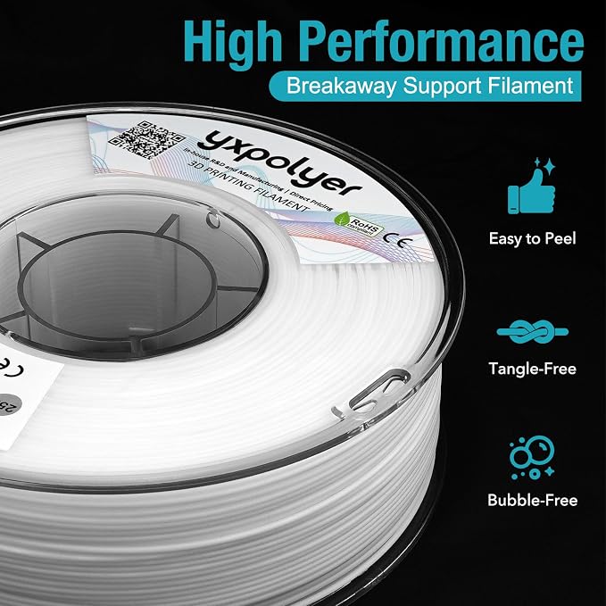 YXPOLYER Breakaway Support Filament 1kg 1.75mm with Upgraded PC Reusable AMS-Compatible Spool, Solvent-Free Support Material for PETG, Nylon, PA-CF, PPS, PC-CF, and More Engineering-Grade Filament