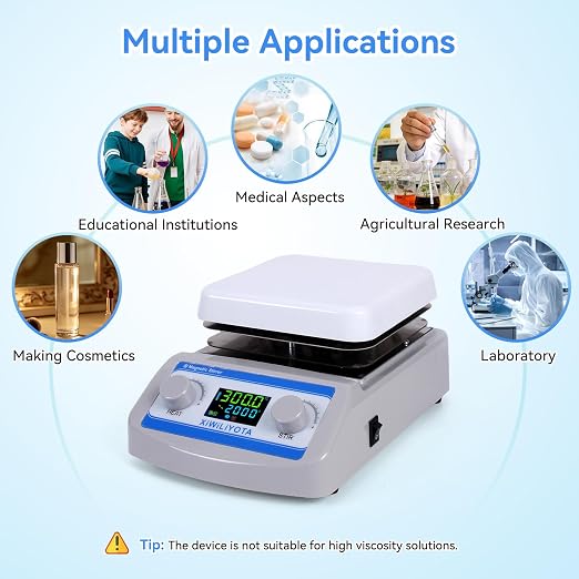 6 inch Magnetic Stirrer Hot Plate with Temp Probe Holder - Ceramic Coated Lab Stirrers, 300°C (572°F), 2000 RPM, Max 5L Capacity, 110V 500W, LED Digital Display, Includes Stir Bar & Fuse