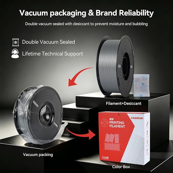 Kingroon PETG 3D Printer Filament, High Strength, Low Warping, Odorless, Dimensional Accuracy +/- 0.02 mm, 1kg Spool(2.2lbs), 1.75 mm, Brushed Silver