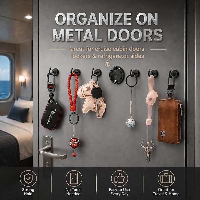 Neosmuk Magnetic Hooks, Cruise Ship Essentials, 32lb+ Heavy Duty Magnetic Hooks for Cruise Cabins, Refrigerator, Grill, Hanging, and Travel | Extra Strong Must-Haves Magnet Hook,Black