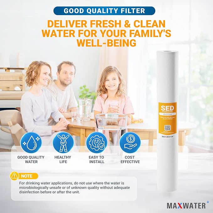 Max Water Slim Blue 5 Micron 20 inch x 2.5 inch Whole House Melt-Blown Polypropylene Sediment Water Filter Replacement Cartridge (Pack of 2)