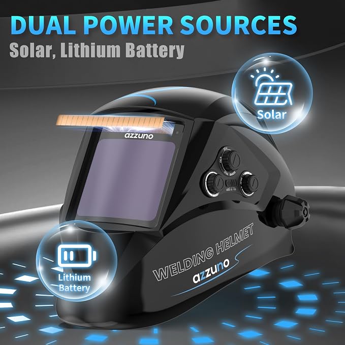 AZZUNO 100A Handheld MIG Welder & Welding Helmet Auto Darkening with True Color Large Viewing 3.94"×3.82", 110V Gasless MIG Welding Machine, Portable Wire Feed MIG Welder Machine