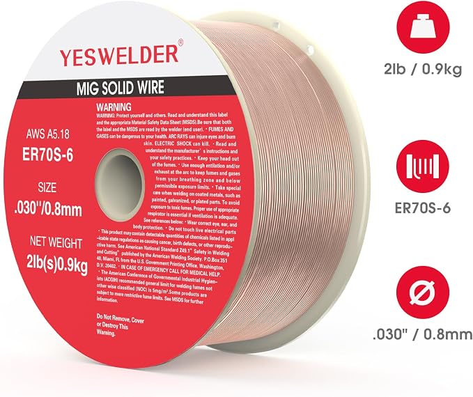 YESWELDER ER70S-6 MIG Wire, Solid Carbon Steel .030-Inch Diameter 2-Pound, Strong ABS Plastic Spool Welding Wire