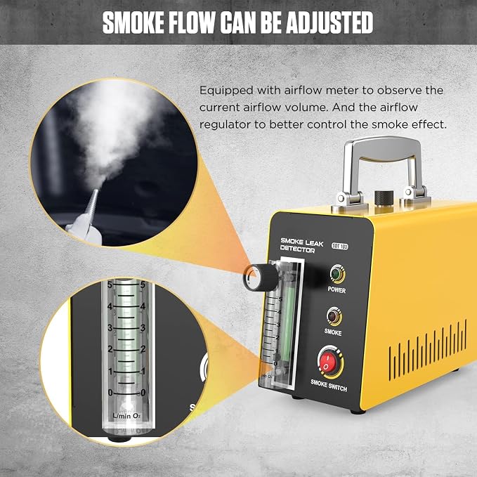 Smoke Leak Detector EVAP Smoke Machine Smoke Tester Vacuum Leaks Detector SDT103 Fuel Leak Detectors Car Pipe Leakage Tester with Adjustable Smoke FlowMeter for 12V Vehicles