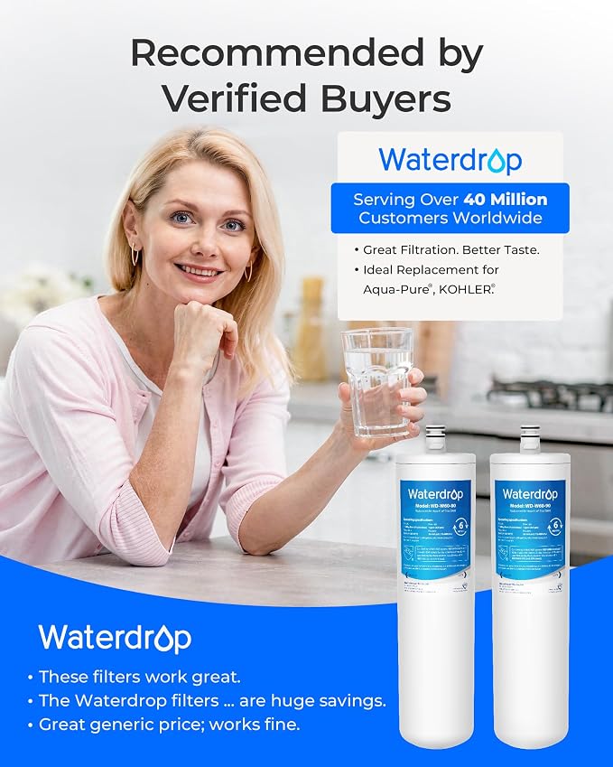 Waterdrop DW80/90 Under Sink Water Filter, Replacement for Aqua-Pure® AP-DW80/90, AP-DWS1000, Kohler® K-201-NA, Kohler® K-202-NA, NSF/ANSI 42&372, 2 Pack, Model No.WD-W60-80/90