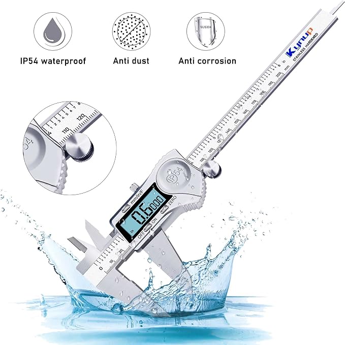 Kynup 6 Inch Caliper with Large Screen, 8 Inch Digital Caliper IP54 Measuring Tool Stainless Steel Measuring Tools