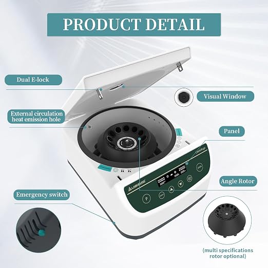 Centrifuge Machine PRP PRF 2ml-5ml/10ml/15mlx12 Speed 500-4000rpm 2075xg RCF Lab Benchtop Centrifuges Store 9 Programs Timer 30sec-99min