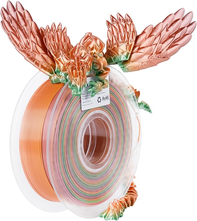 Conjure Silk Rainbow PLA 3D Printer Filament, Multicolor Rainbow PLA Red Orange Yellow Green Macaron Filament 1.75mm 3D Printing Filament 1KG/2.2LB