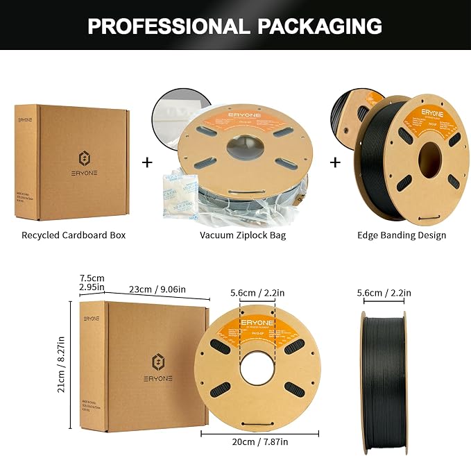 ERYONE Nylon 3D Printer Filament, Polyamide PA12 Glass Fiber Filament 1.75mm +/- 0.03mm, Stiff & Strong & Heat Resistant, 1kg (2.2LBS)/Spool, PA12 GF Black