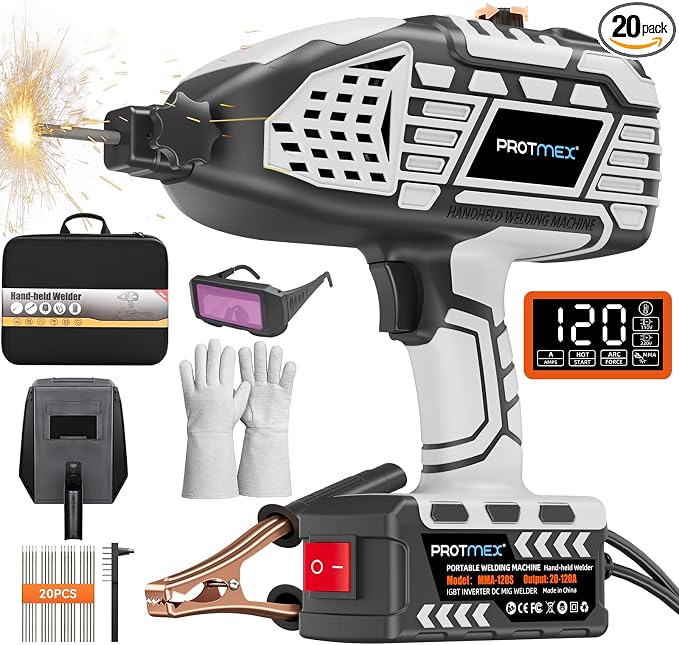 PROTMEX Portable Display Handheld Welder - 110V Portable Welder Machine IGBT Inverter with 5 Adjustable Currents, ARC Welder Gun Fits 3/32"-1/8" Welding Rods for Repair, DIY, Home Projects