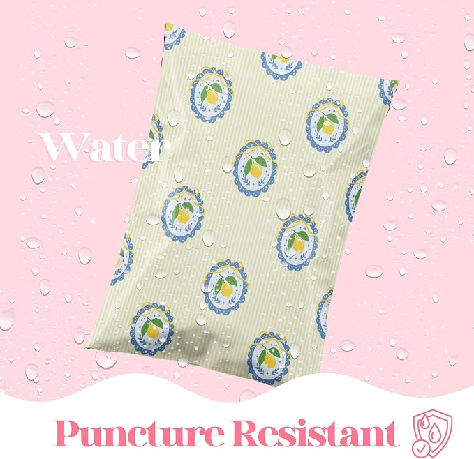 Pretty Package Store 10x13 Designer Poly Mailer 100 Pack Heavy Duty Waterproof Self Seal Shipping Bags for Small Business Large Mailing Envelopes Bulk Tear Resistant Packaging Yellow Summer Lemons