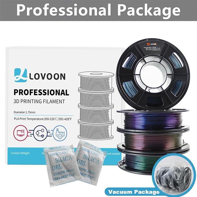LOVOON 3D PLA Filament 1.75mm Bundle Sparkle in Sunlight Filament Glitter, Burnt Titanium 3D Printer Filament, Galaxy red/Purple Blue/Blue/Green, Galaxy Bundle, 0.8KG(200g*4 Spools)/Bundle