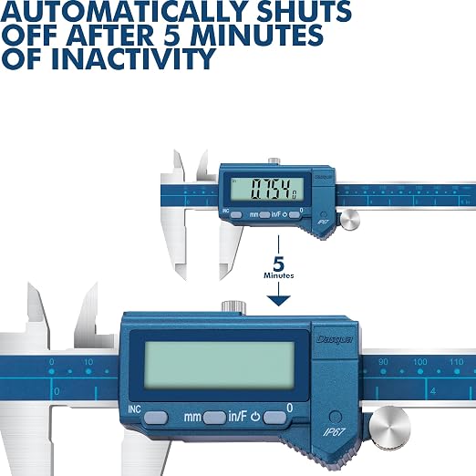 Dasqua 6”/150mm IP67 Absolute Origin Digital Caliper, Stainless Steel, Accuracy ±0.001”/0.02mm, Resolution 0.0005"/0.01mm/1/128, Water/Coolant/Dust Protection, in/mm/Fraction Conversion