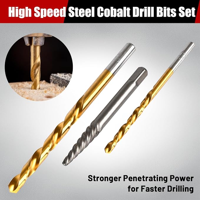 30PCS Screw Extractor Set & Bolt Extractor Set, Left Hand Drill Bit Set, Easy Out Extractor Set,Stripped Bolt Remover Tools,Cobalt HSS Steel Kit for Damaged, Rounded-Off Bolts, Screws, Nuts, Studs