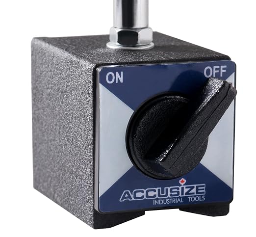 Accusize Industrial Tools 0-1'' by 0.001'' Dial Indicator with Magnetic Base Set, 60 Kg Capacity, Eg00-1038 | 176 lb Pull, On/Off Switch, V-Groove Bottom, Fine Adjustment, 0.001" Graduation