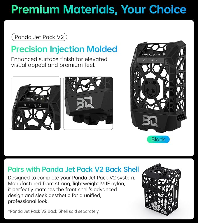 BIQU Panda Jet Pack V2 Black for Bambu-Lab P1S P1P X1C X1E 3D Printers, Cooling Fan Duct, H2D Style Lighting Printer Status Indicator, Web Control, Compatible with Stock Extruder and Panda Revo