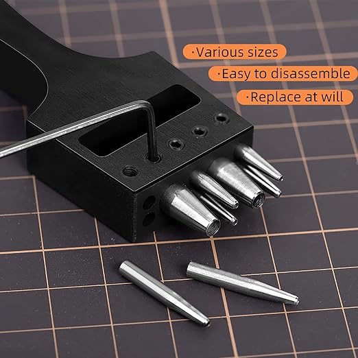 WUTA Brogue Style Leather Hole Punches 5 Holes Puncher Set DIY Hand Perforated Round Stitching Punch Tools Hole Cut for Leather Shoes Bags