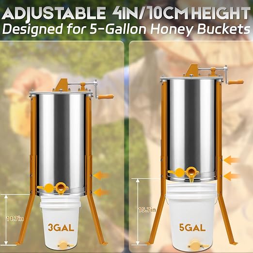 6 Frames Manual Honey Extractor, Basic Stainless Steel Drum Spinner with Clear Lid, Fits 2 Deep and 4 Medium Frames for Beginner Beekeeping Honey Harvest