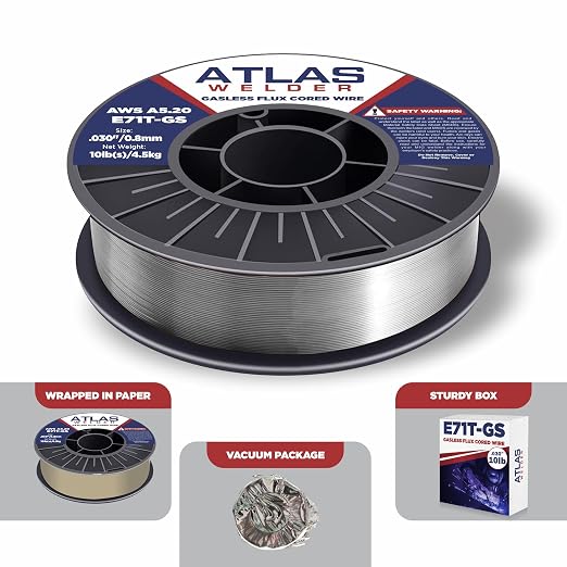 ATLASWELDER Flux Core Welding Wire, E71T-GS .030 Inch 10LB, Gasless Mild Steel MIG Welding Wire with Low Spatter for All Position Welding