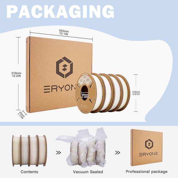 ERYONE PLA Filament 3D Printer Filament Bundle Multicolor 1.75mm +/- 0.03mm, PLA Filament 250g Spool, 4 Rolls, Glow in the Dark Pla 2