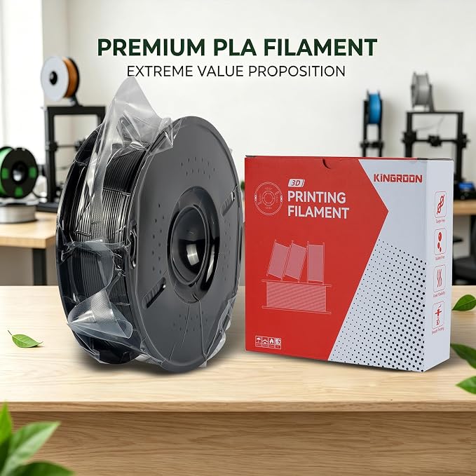 Kingroon PLA 3D Printer Filament, Dimensional Accuracy +/- 0.02 mm, 1 kg Spool(2.2lbs), 1.75 mm,Black