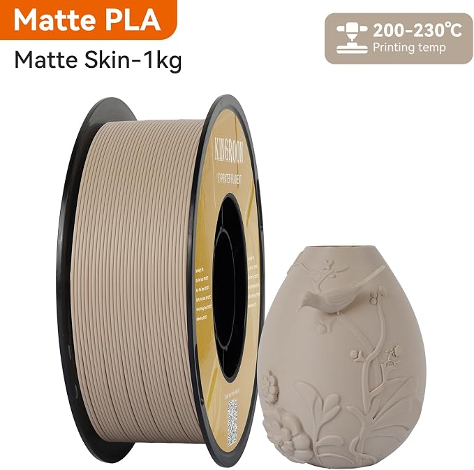 Kingroon Matte PLA Filament 1.75mm 3D Printer Filament Matte Filament 1kg Dimensional Accuracy +/- 0.02 mm (Matte Skin)