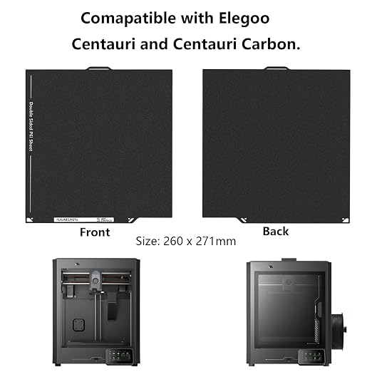 Upgraded Centauri Carbon Double Sided PEI Build Plate, 3D Printer Black Textured PEI Platform for Elegoo Centauri Carbon/2 260x271mm