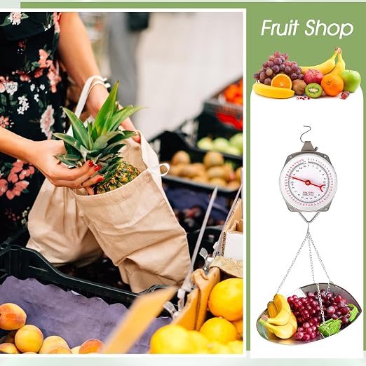Tellegloww 1 Set 110 lbs Large Display Hanging Scale with Scale Scoop Kitchen Dial Weight Scale Silver Industrial Spring Scales for Shopping Traveling Food Produce Weighing