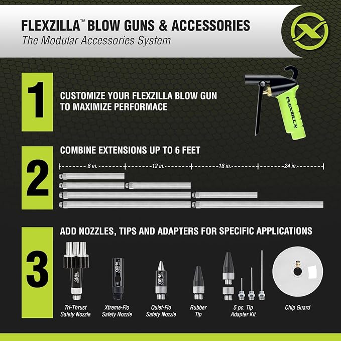 Flexzilla X1 Blow Gun Kit, 10-Piece, ZillaGreen - AG1500FZKIT