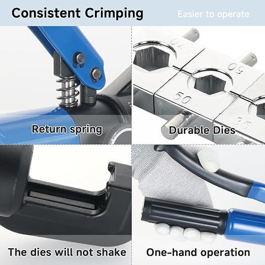 10 Tons Hydraulic Crimping Tool Kit Cable Lug Crimper Battery Terminals Crimping Tool with 9 US Standard Chromed Hexagonal Dies 12 AWG to 00 (2/0), 1/8" for Stainless Steel Wire Rope