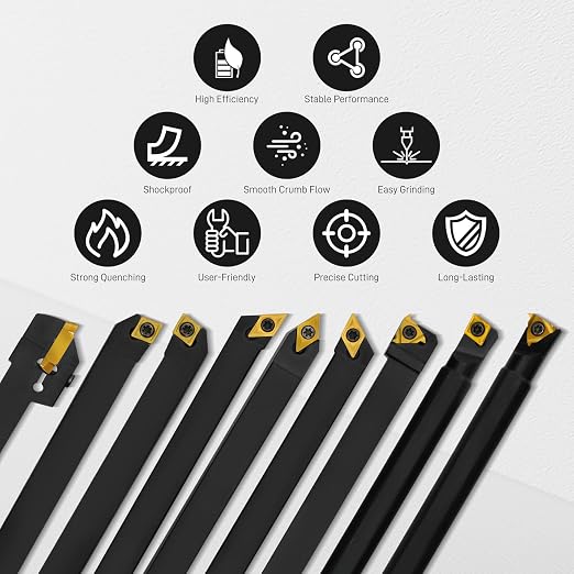 Indexable Lathe Turning Tool 27Pcs Kit 1/2'' 12mm Shank, 9Pcs Metal Lathe Tools Holder Set with 18Pcs Inserts, for Turning Grooving Threading Boring, lathe tooling with reverse tool design