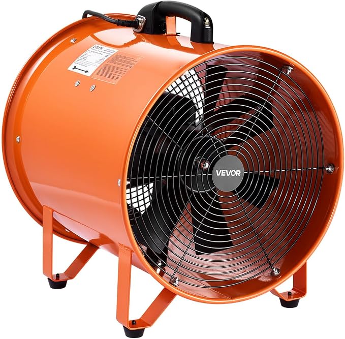 VEVOR 16 Inch Utility Blower Fan, 2 Speed 5175 CFM Heavy Duty Cylinder Axial Exhaust Fan with 33ft Duct Hose, Industrial Portable Confined Space Ventilator for basements, warehouse, Workshop