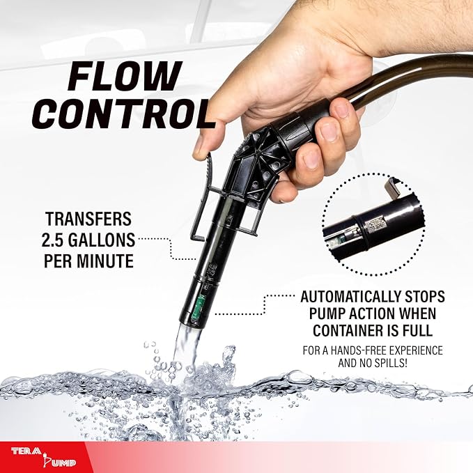 TERA PUMP TRCDA-XL Battery Powered Telescopic Fuel Transfer Pump | 2.5GPM, Auto Stop, XL Flexible Discharge Tube, Metal Impeller, For Gasoline, DEF, Diesel, Antifreeze, Kerosene