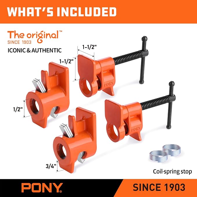 PONY ORIGINAL 2-Pack 52 Wood Gluing Pipe Clamp Fixture for 1/2 Inch Black Pipe