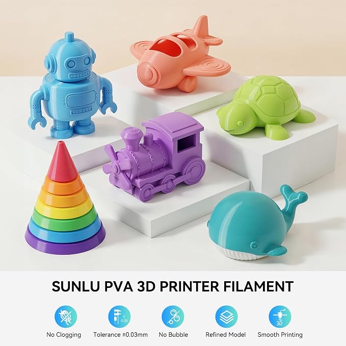 SUNLU PVA Filament 1KG, 1.75mm Water Soluble Support 3D Printer Filament+/-0.03mm, Compatible with PLA, PETG, ABS,ASA, Transparent Yellow